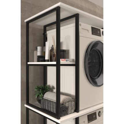 Bofigo Çamaşır Makinesi Dolabı Kurutma Makinesi Dolabı Metal Banyo Dolabı Mısra Beyaz - Görsel 5