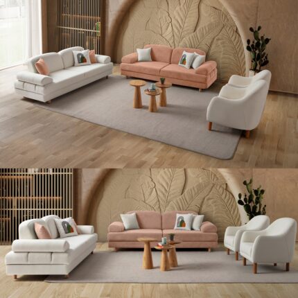 Eymense Aries Yataklı Sandıklı Koltuk Takımı 3+3+1+1 Pembe