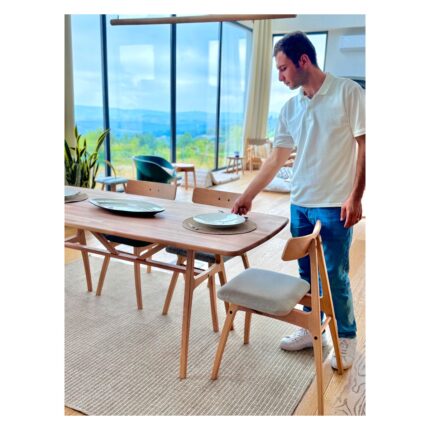 Unboxdeco 8 Kişilik Slim Masif Kayın Ahşap Masa Takımı, 8 Adet Slim Kayın Sandalye 180X80