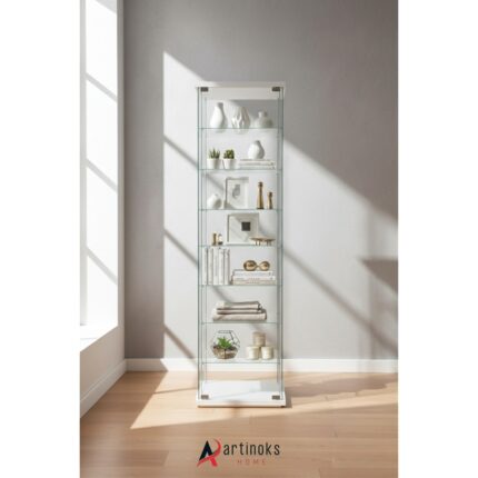 Artinokshome 7 RAFLI  SADE CAM VİTRİN BEYAZ (Gümüşlük, Büfe, Koleksiyon, Sunu, Sergi, Kitaplık) - Görsel 5