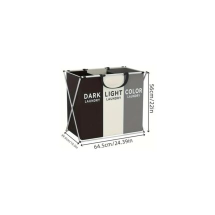 Leaf Shop Home 3 Bölmeli Katlanabilir Çamaşır Sepeti – Siyah, Beyaz ve Gri Renklerde, Dayanıklı ve Şık Tasarım, Makinede Yıkanabilir Kumaşlı, Alüminyum Gövdeli, 64X42X58 cm Boyutlarında - Görsel 2