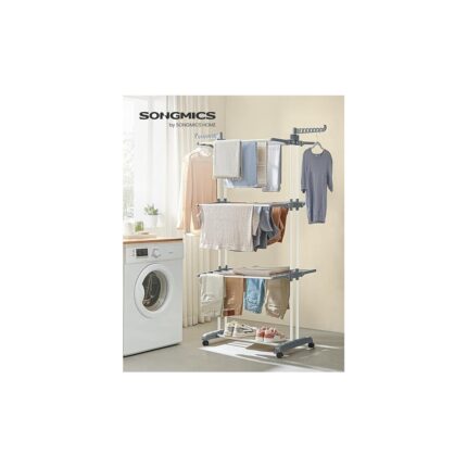 Leaf Shop Çamaşır Kurutma Makinesi, Stand Kurutma Makinesi 4 Kademeli, Kanatlı Elbise Havalandırması, Katlanır Kanatlar, Tekerlekli, Kolay Montaj, Beyaz - Görsel 2