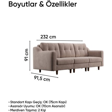 Doğtaş Robin Modüler Üçlü Koltuk - Kadife - Krem - Görsel 5