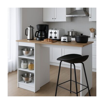 Bees Store Bar Masası 3 Raflı Yüksek Mutfak Yemek Masası, Sepet, Ceviz – Beyaz, 1. Sınıf Mdf - Görsel 3