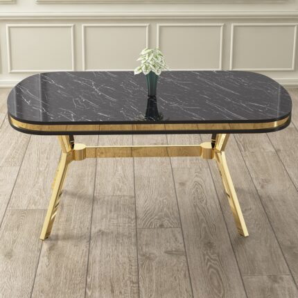Canisa Olya Serisi 90X168 Lak Panel Sonata Masa Takımı Gold Ayaklı 4 Cappucino Sandalye - Görsel 2