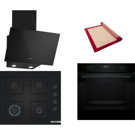 Bosch Siyah 3 lü Ankastre Set 336 ( HUA717BA0T - POP6C6P30O - DWK65AD30R ) - Buhar Destekli - Fırın Matı ile