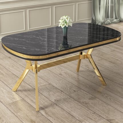 Canisa Olya Serisi 90X168 Lak Panel Sonata Masa Takımı Gold Ayaklı 6 Sandalye - Görsel 3