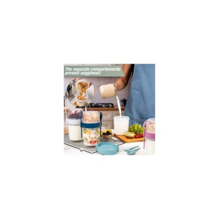 Storemax 650 ml -Go Kaşıklı Hazneli Meyveli Müsli Kabı Piknik Iş Yoğurt Süt Bardağı Kapaklı ve Kaşıklı Kahvaltı Bardakları, Tahıl Tepesi Yulaf Ezmesi Granola (4'lü Set)
