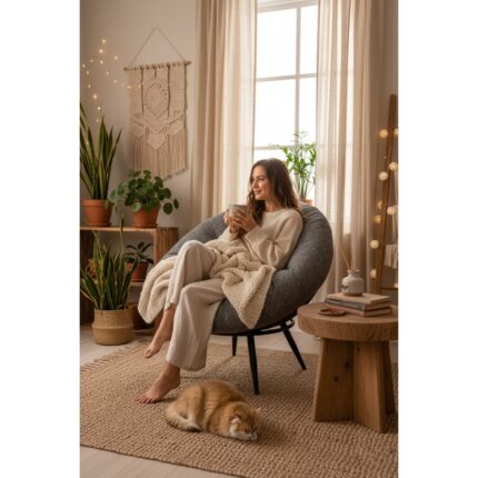 AVYNA Premium Keten Gri Berjer | Minderli ve Yastıklı Tekli Koltuk | Kitap Okuma & Rahat Dinlenme Koltuğu - 92X92CM - Görsel 2