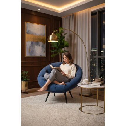 AVYNA Premium Tekli Koltuk Lacivert Berjer | Minderli ve Yastıklı Gönderim | Kitap Okuma & Rahat Dinlenme Koltuğu