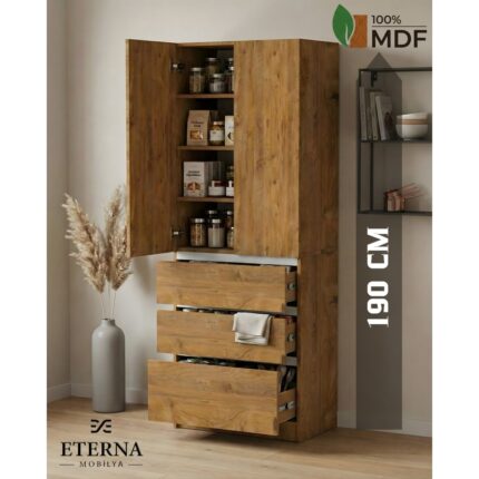 Eterna Mobilya Çekmeceli Çok Amaçlı Dolap | Mutfak Dolabı | Kiler Dolabı | Erzak Dolabı